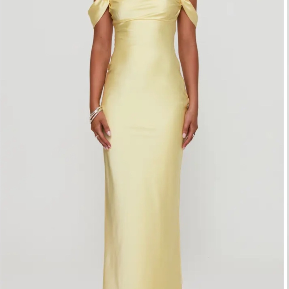 Princess Polly Satin Off shoulder Yellow Dress
